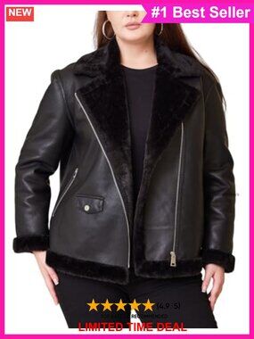 Faux Leather Faux Fur Lined Motorcycle Jacket Plus Size Winter Coat